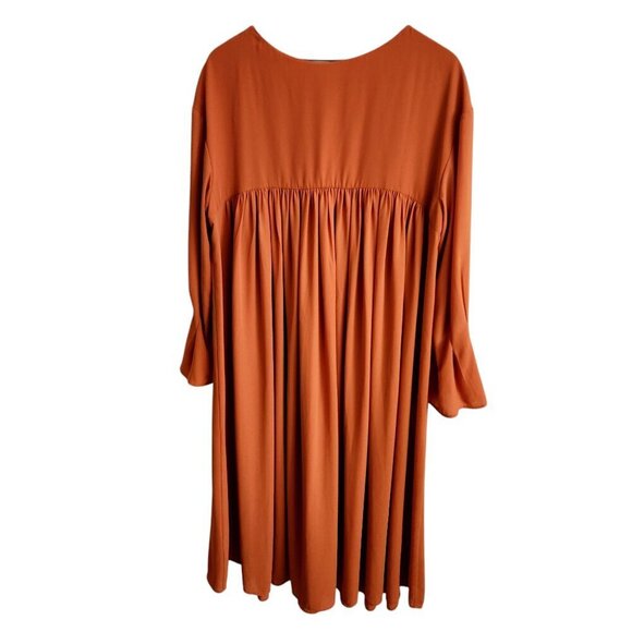 nap Loungewear Burnt Orange Flowy Pleated Midi Dress Sz. S - Picture 2 of 9